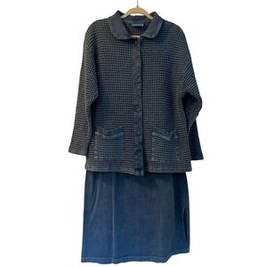 Fresh Produce 2 Piece Set Blue Outfit Jacket & Skirt 100% Cotton Size L